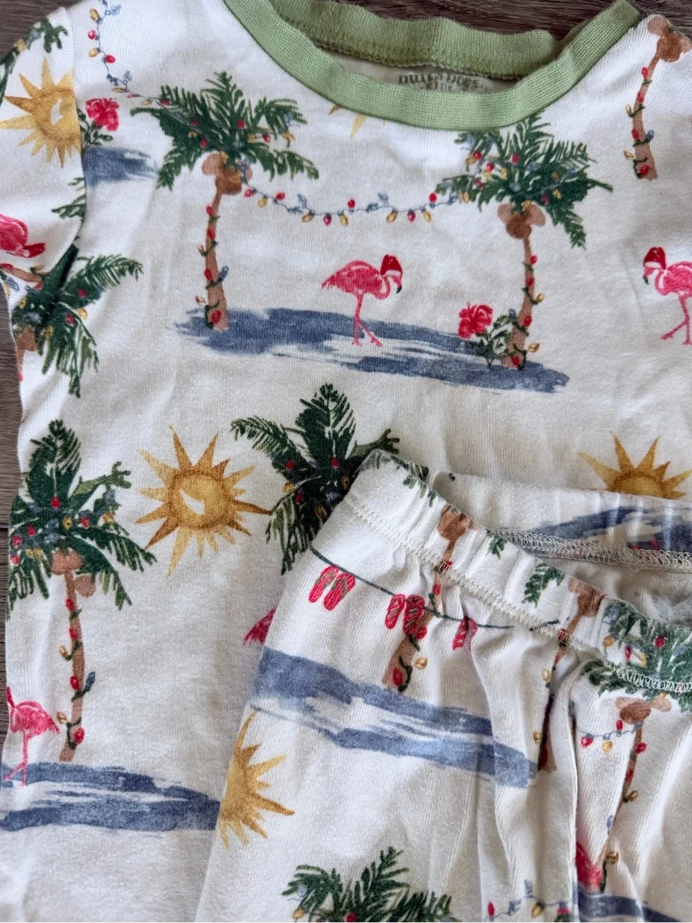 Burt's Bees Kids Pajama Set - White & Dark Green Tropical and Reindeer Prints